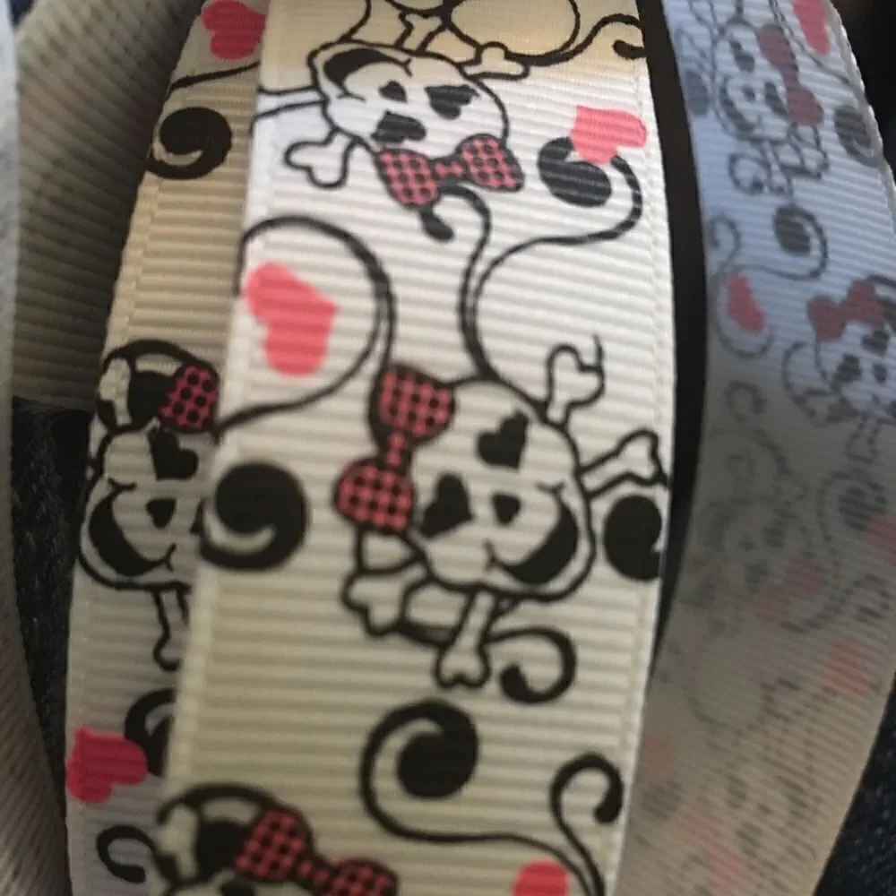 grosgrain Ribbon 7/8” NEW 5 yards 5/$20 beauty skulls bow pink hearts scrolls